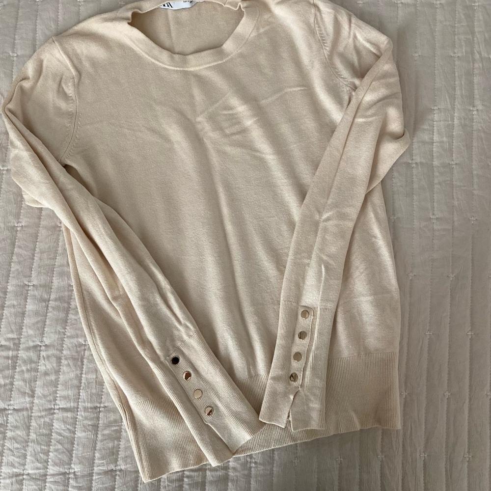 ZARA Cream Button Sleeve Sweater